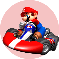 Марио за рулем гоночного автомобиля